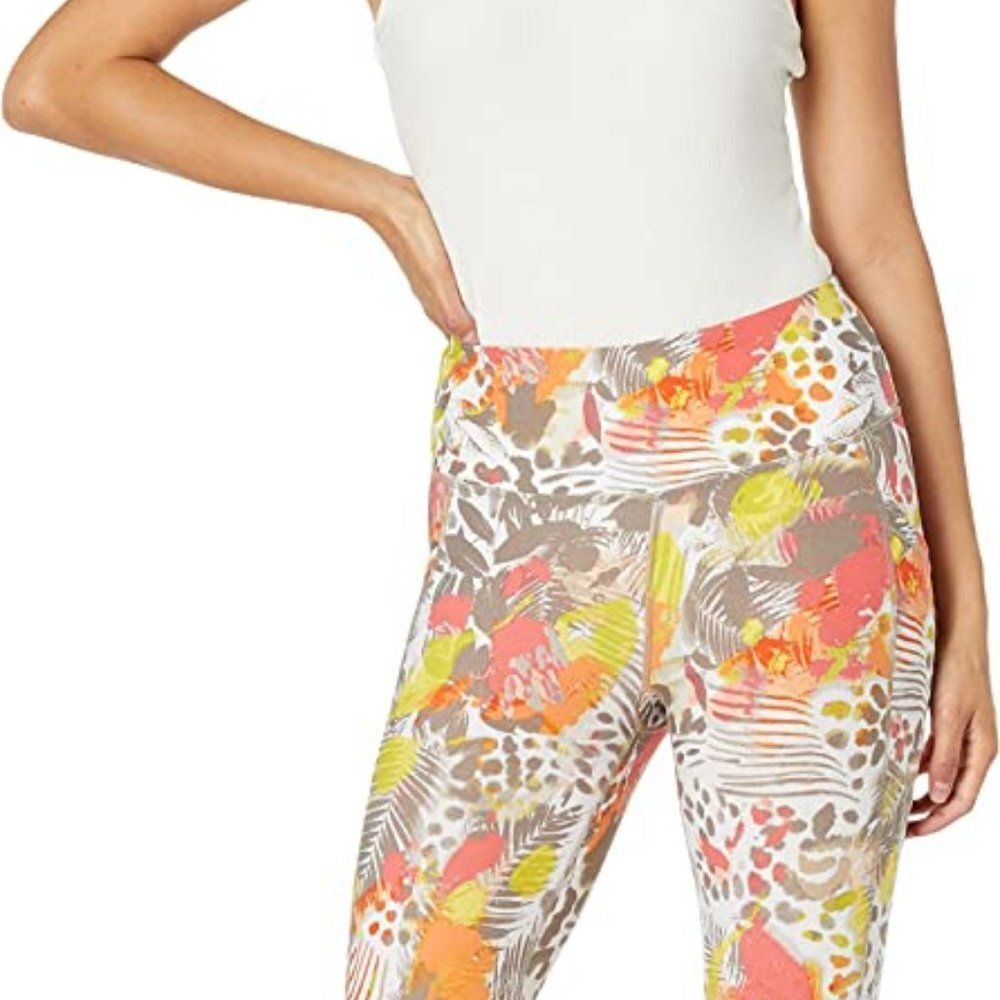 CALVIN Klein Women's Perf. High-Waist Crop Leggings Ylw Mix Prnt